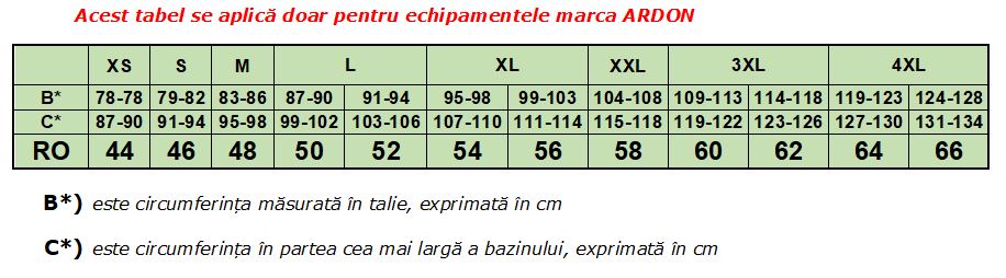 Tabel de echivalenta marimi petnru pantaloni Ardon